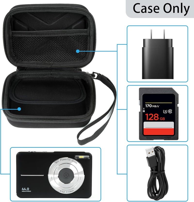 BLK8IGHT Digital Camera Case for AbergBest 21 Mega Pixels 2.7" LCD Rechargeable HD/Kodak Pixpro/Canon PowerShot ELPH 180/190/Sony DSCW800/DSCW830 Cameras, Travel Carrying Protective Case for Camera- Black - Image 3